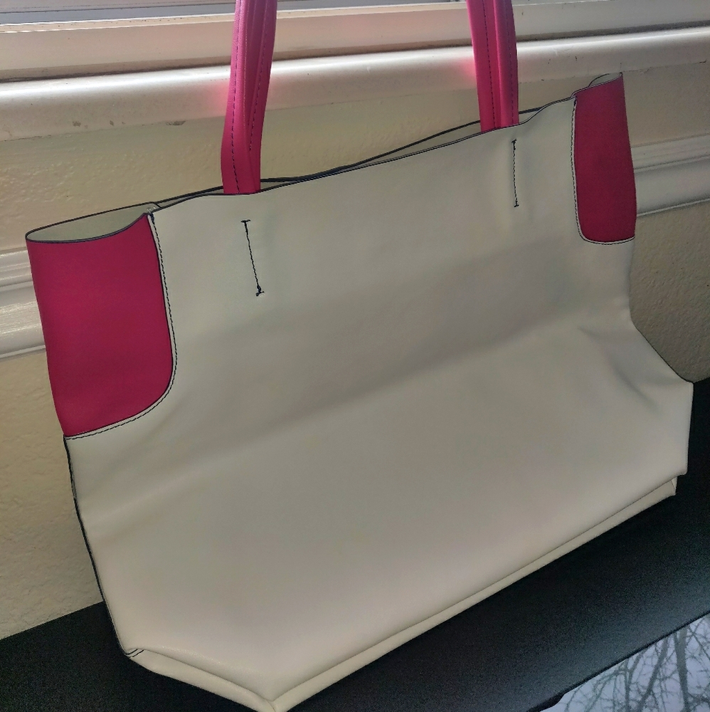 Pink and white tote bag